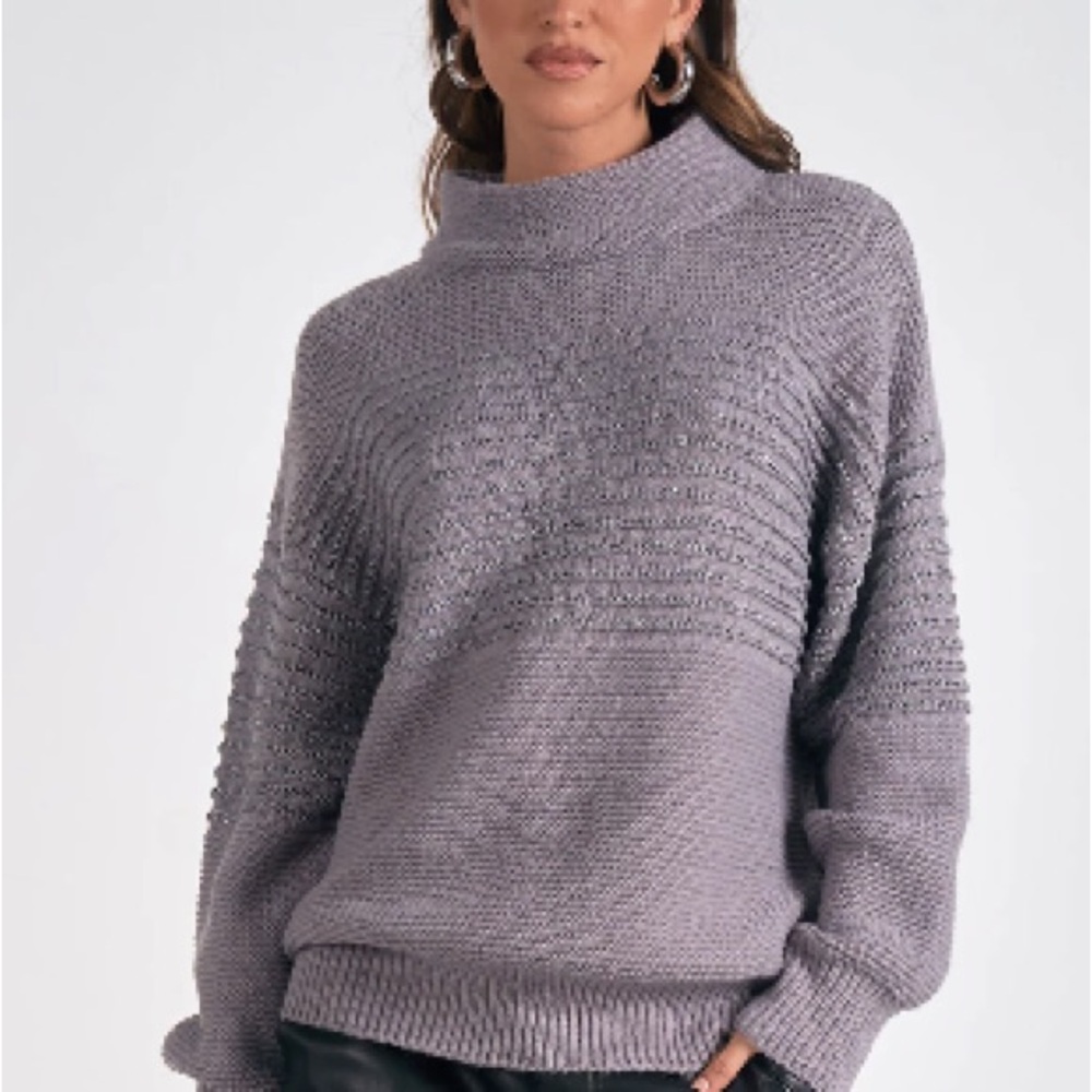 NWT Elan Gray Textured Mock Neck Sweater